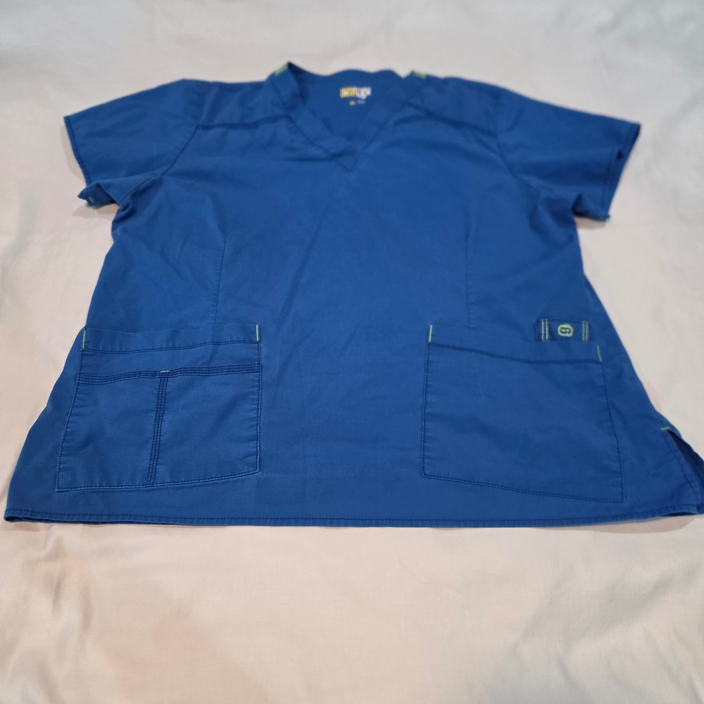 WonderFlex Scrub Top XL Blue Excellent V-Neck Short Sleeve Medical Uniform